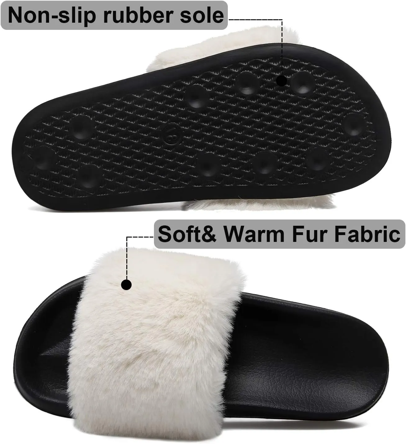 Spesoul Womens Fuzzy Slides Open Toe Furry Slide Slippers Indoor Outdoor Slides Sandals Casual Flat Fluffy House Slippers