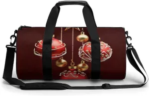 Sports Gym Bag for Men Women Christmas Balls Bells Travel Gym Bag Cylindrical Workout Bag Lightweight Travel Duffle Bag for Basketball Football Weekender