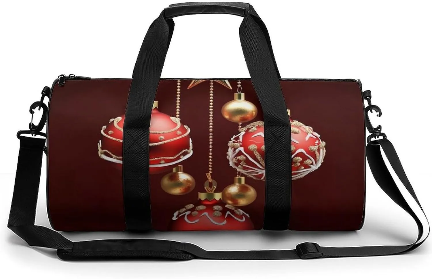 Sports Gym Bag for Men Women Christmas Balls Bells Travel Gym Bag Cylindrical Workout Bag Lightweight Travel Duffle Bag for Basketball Football Weekender
