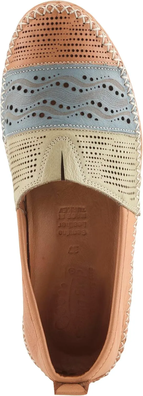 Spring Step Women's HIGHWEST Leather Slip-On Loafer with Perforated and Color-Blocked Whip-Stitch Detailing