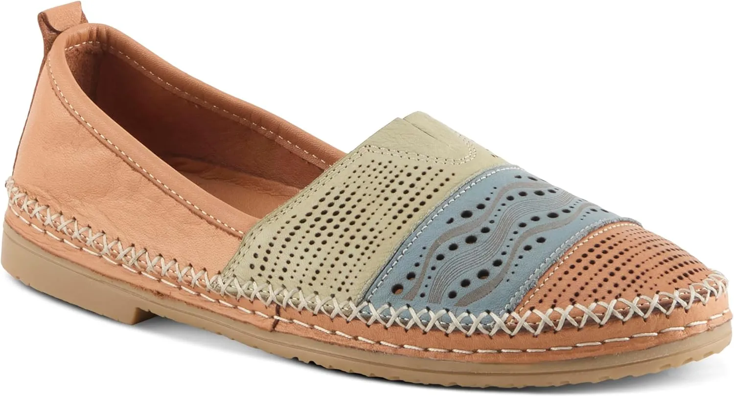 Spring Step Women's HIGHWEST Leather Slip-On Loafer with Perforated and Color-Blocked Whip-Stitch Detailing