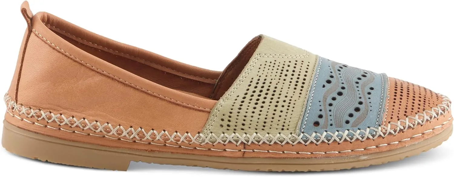 Spring Step Women's HIGHWEST Leather Slip-On Loafer with Perforated and Color-Blocked Whip-Stitch Detailing