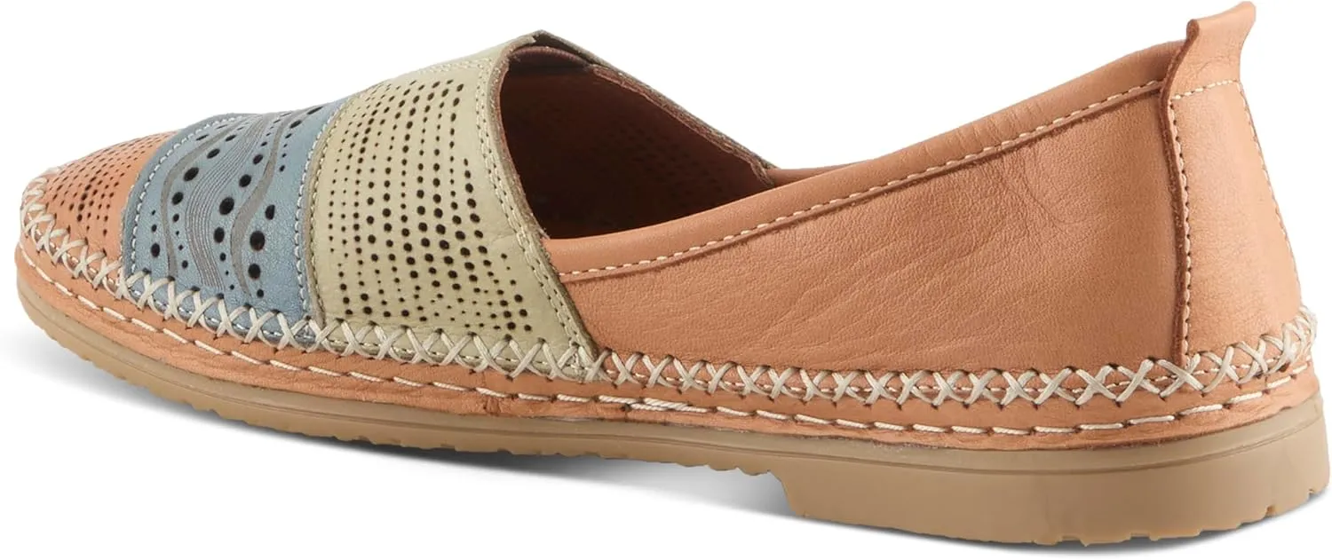 Spring Step Women's HIGHWEST Leather Slip-On Loafer with Perforated and Color-Blocked Whip-Stitch Detailing