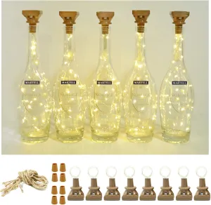 Square 8 Pack Solar Powered Wine Bottle Lights, 20 LED Waterproof Copper Cork Lights for Wedding, Christmas, Holiday, Garden, Patio, Pathway, Outdoor (Warm White)