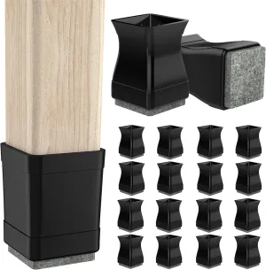 Square Chair Leg Protectors for Hardwood Floors, 16 Pcs Silicone Felt Furniture Leg Cover,1.16-1.42", Black.