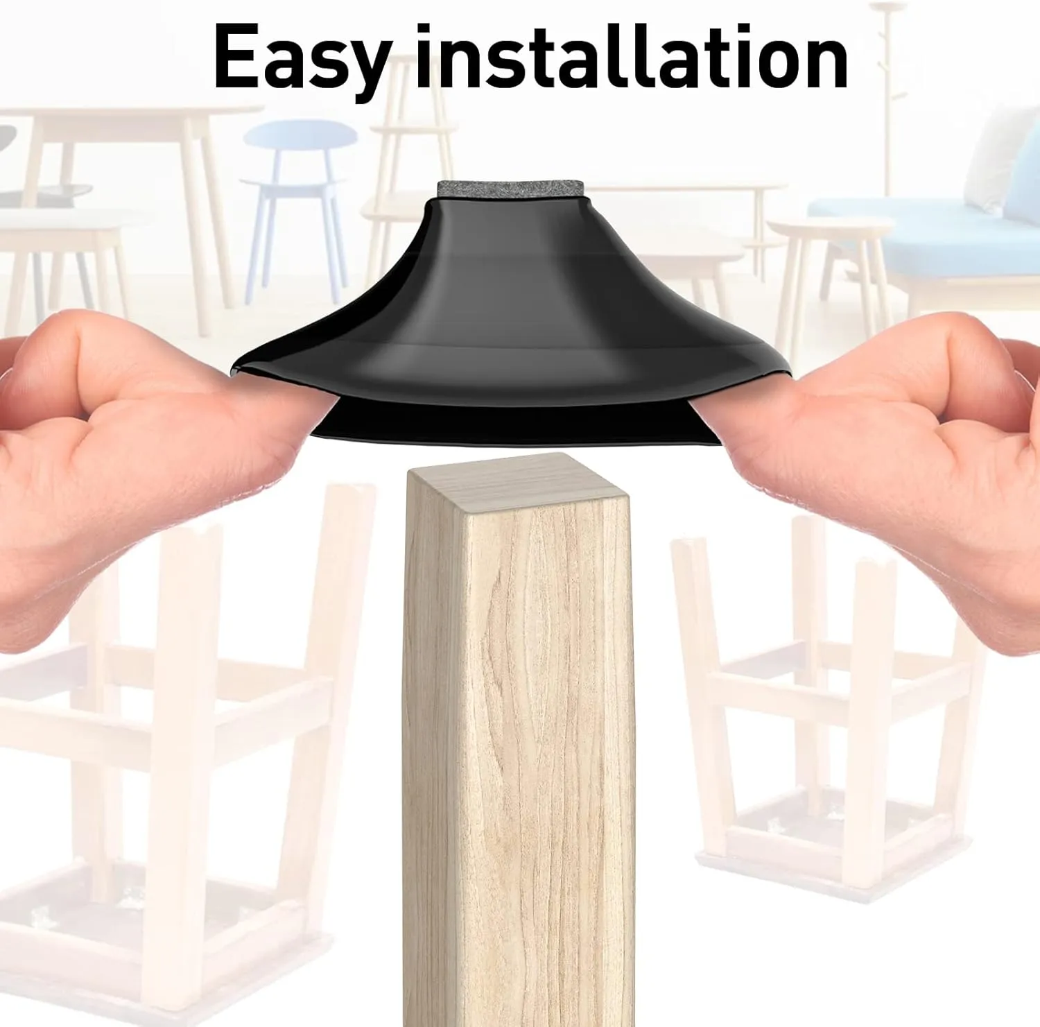 Square Chair Leg Protectors for Hardwood Floors, 16 Pcs Silicone Felt Furniture Leg Cover,1.16-1.42", Black.