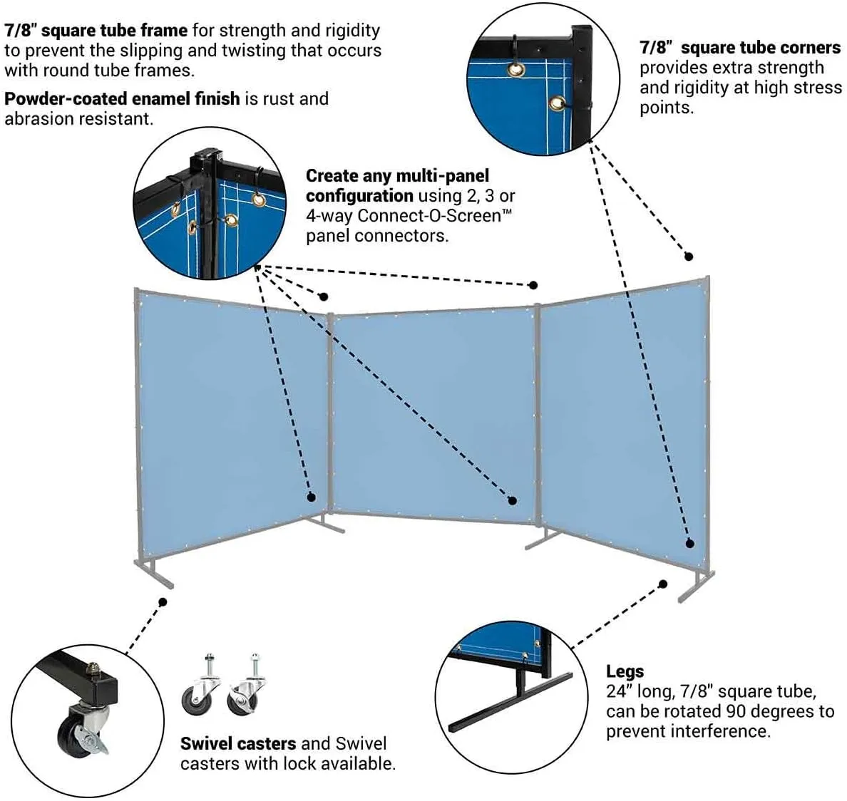 Steiner 535-6X6 Protect-O-Screen Classic Welding Screen with 13-Ounce Vinyl Laminated Polyester Curtain, Blue, 6' x 6'