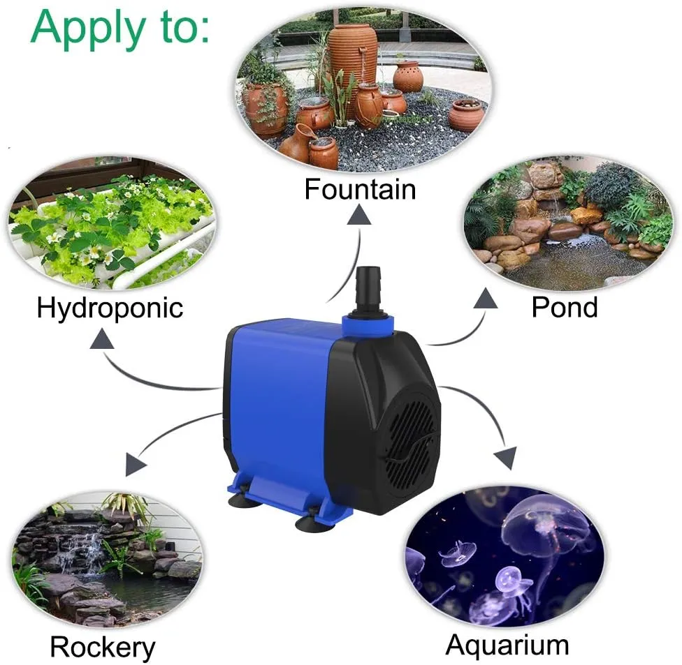 Submersible Pump 1056GPH (4000L/H 85W) Ultra Quiet with Dry Burning Protection 9.8ft Power Cord for Fountains, Hydroponics, Ponds, Aquariums & More…