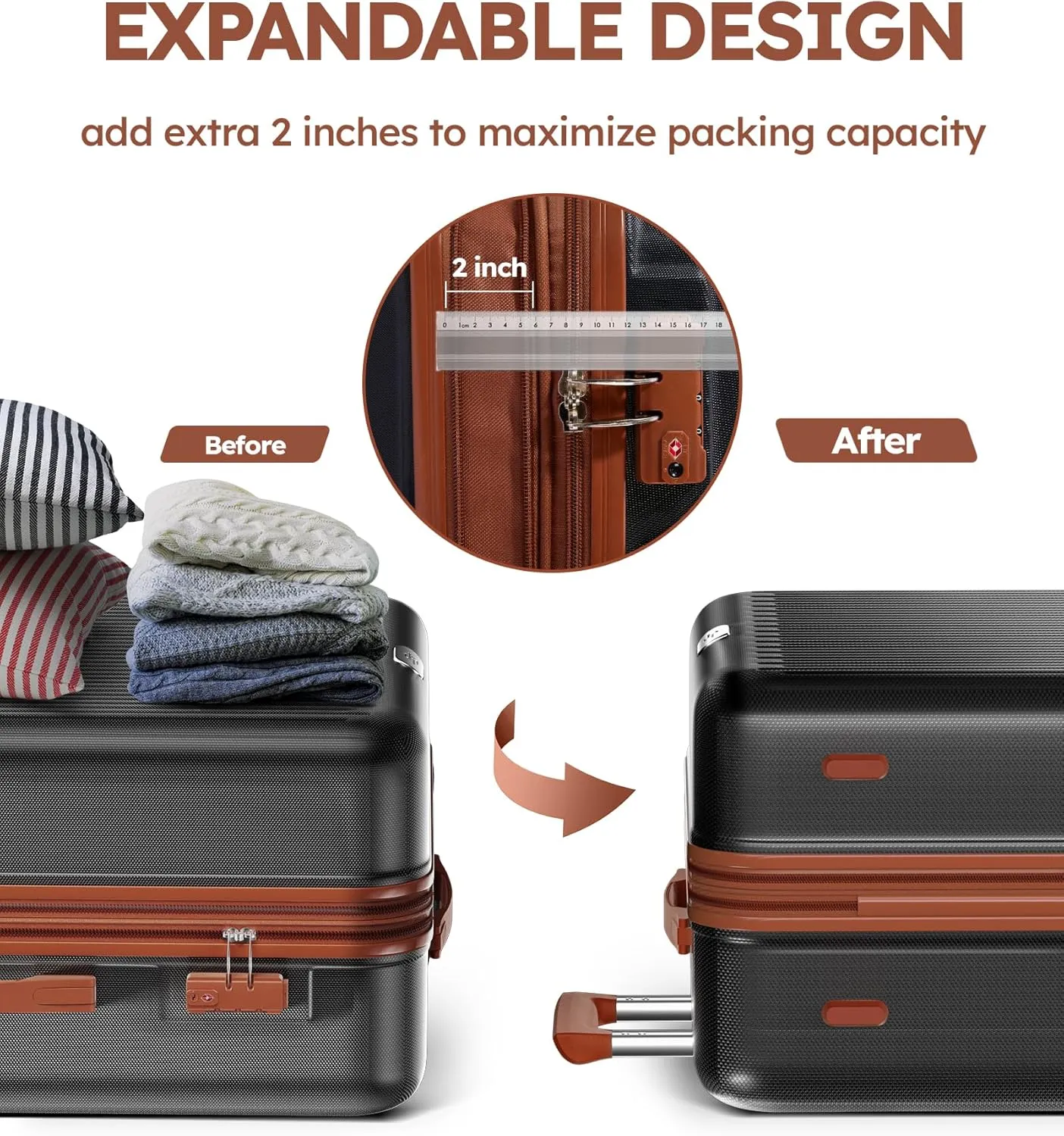 Suitour Luggage Sets 5 Piece,Expandable Hardshell Suitcase Set, Travel Suitcases with Durable Spinner Wheels and TSA Lock