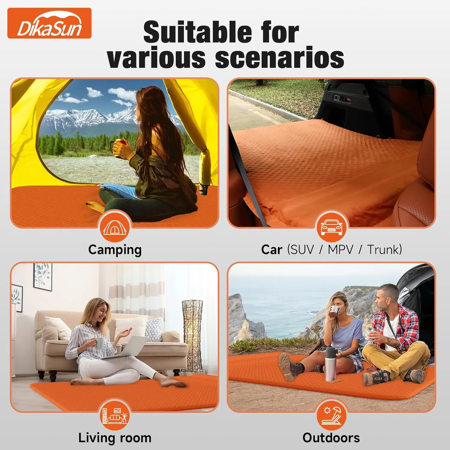 SUV Air Mattress, Self-Inflating Memory Foam Car Bed Mattress for SUV, Travel Camping Car Sleeping Pad with Storage Bag