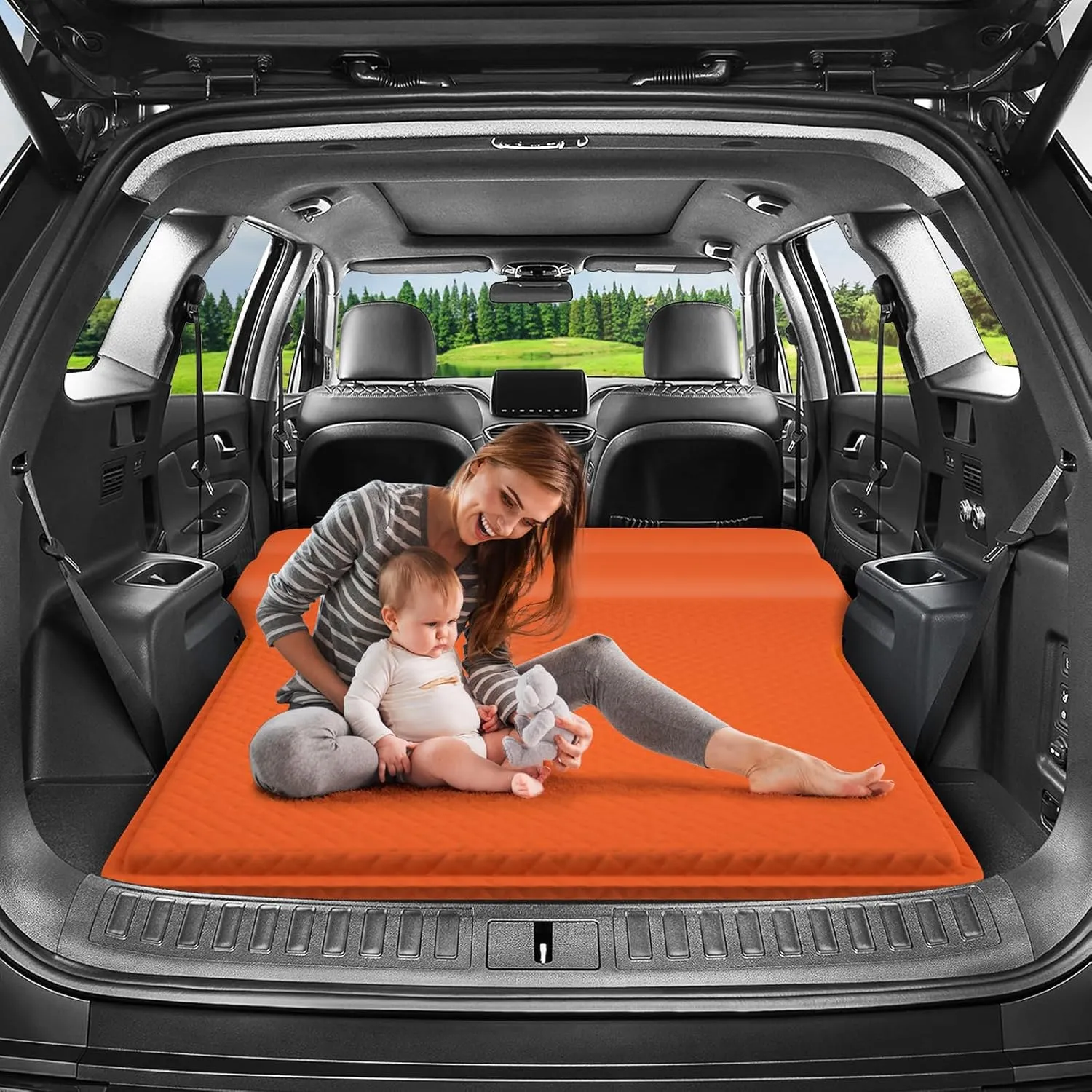 SUV Air Mattress, Self-Inflating Memory Foam Car Bed Mattress for SUV, Travel Camping Car Sleeping Pad with Storage Bag