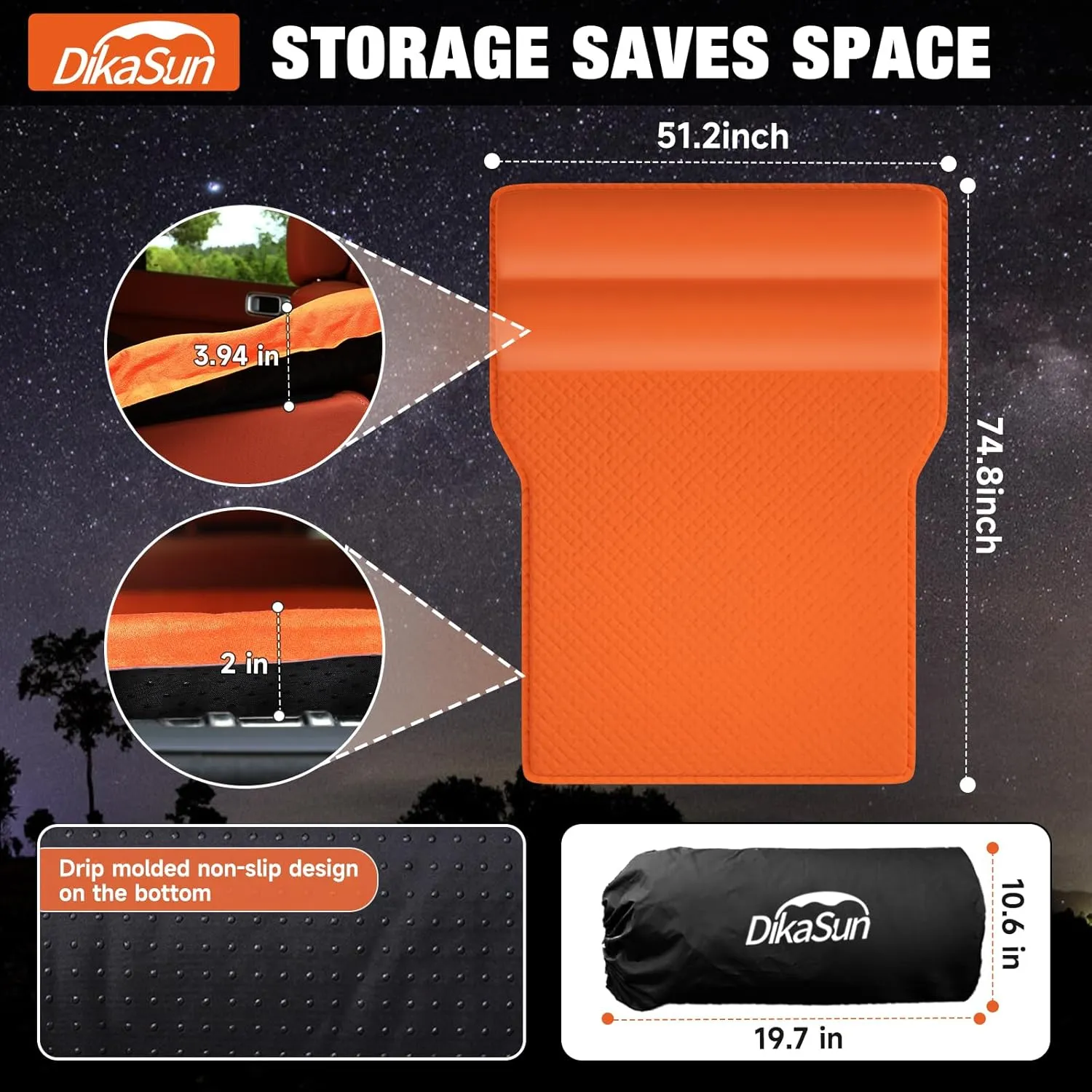 SUV Air Mattress, Self-Inflating Memory Foam Car Bed Mattress for SUV, Travel Camping Car Sleeping Pad with Storage Bag
