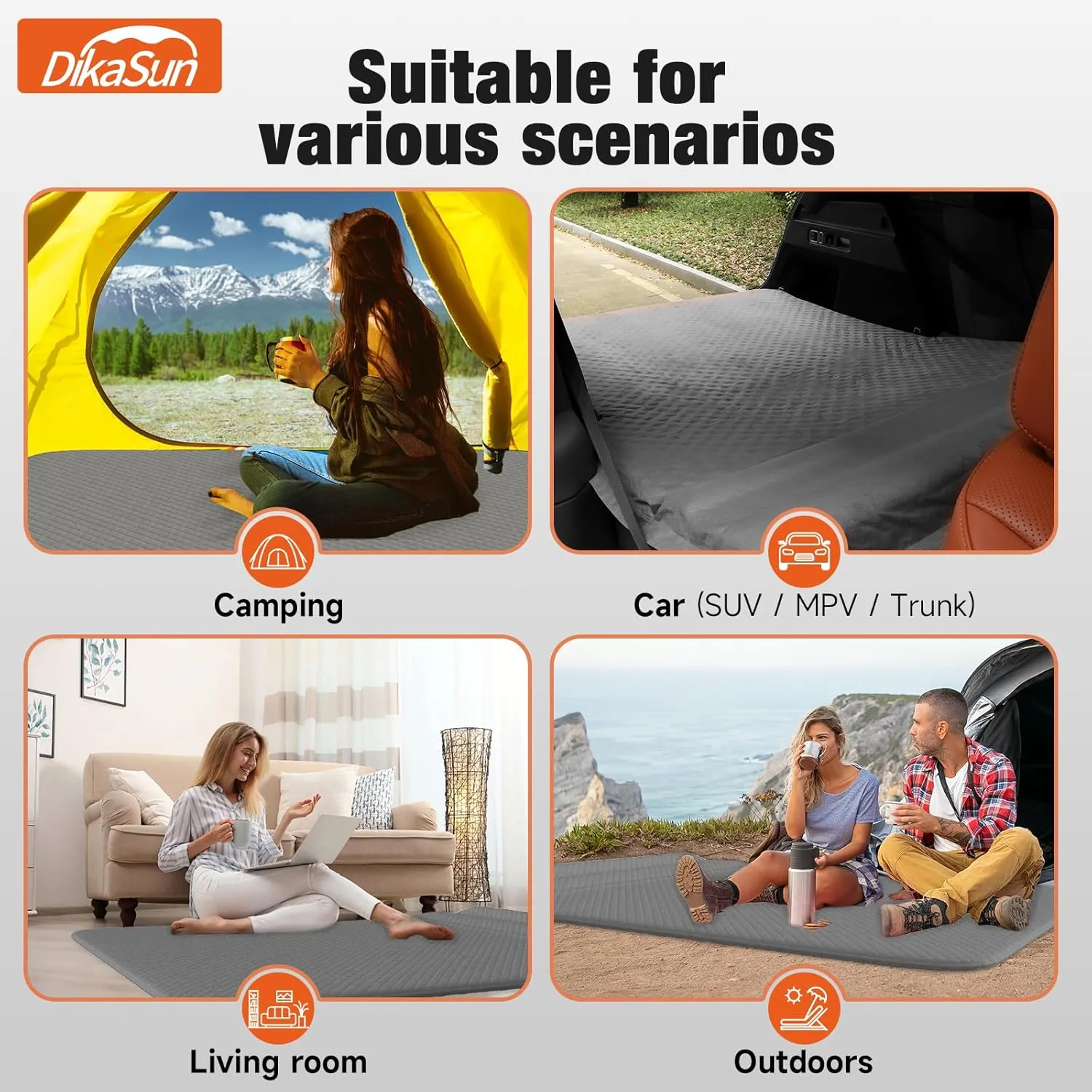 SUV Air Mattress, Self-Inflating Memory Foam Car Bed Mattress for SUV, Travel Camping Car Sleeping Pad with Storage Bag