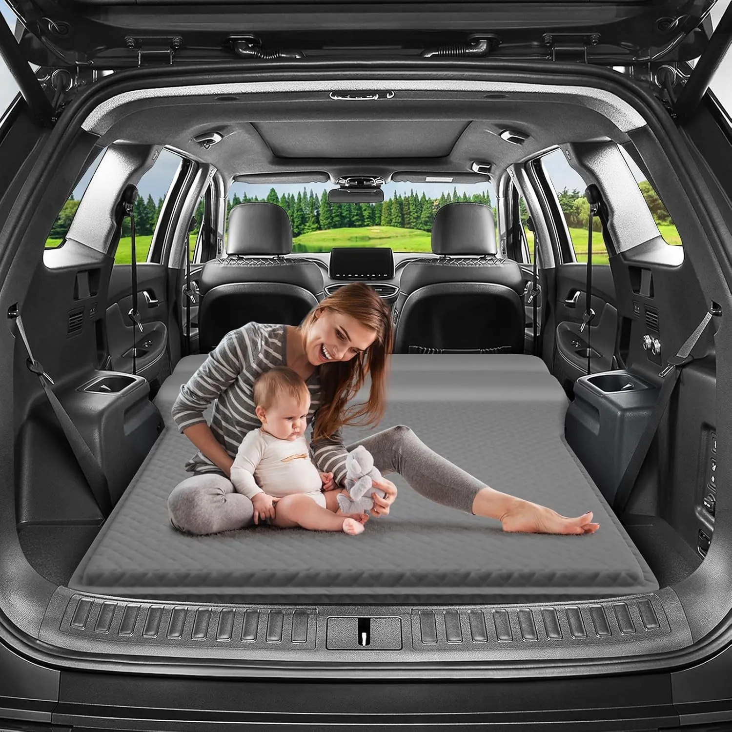 SUV Air Mattress, Self-Inflating Memory Foam Car Bed Mattress for SUV, Travel Camping Car Sleeping Pad with Storage Bag