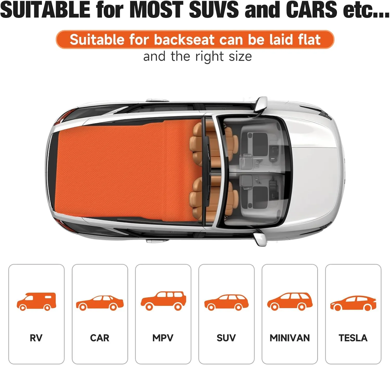 SUV Air Mattress, Self-Inflating Memory Foam Car Bed Mattress for SUV, Travel Camping Car Sleeping Pad with Storage Bag
