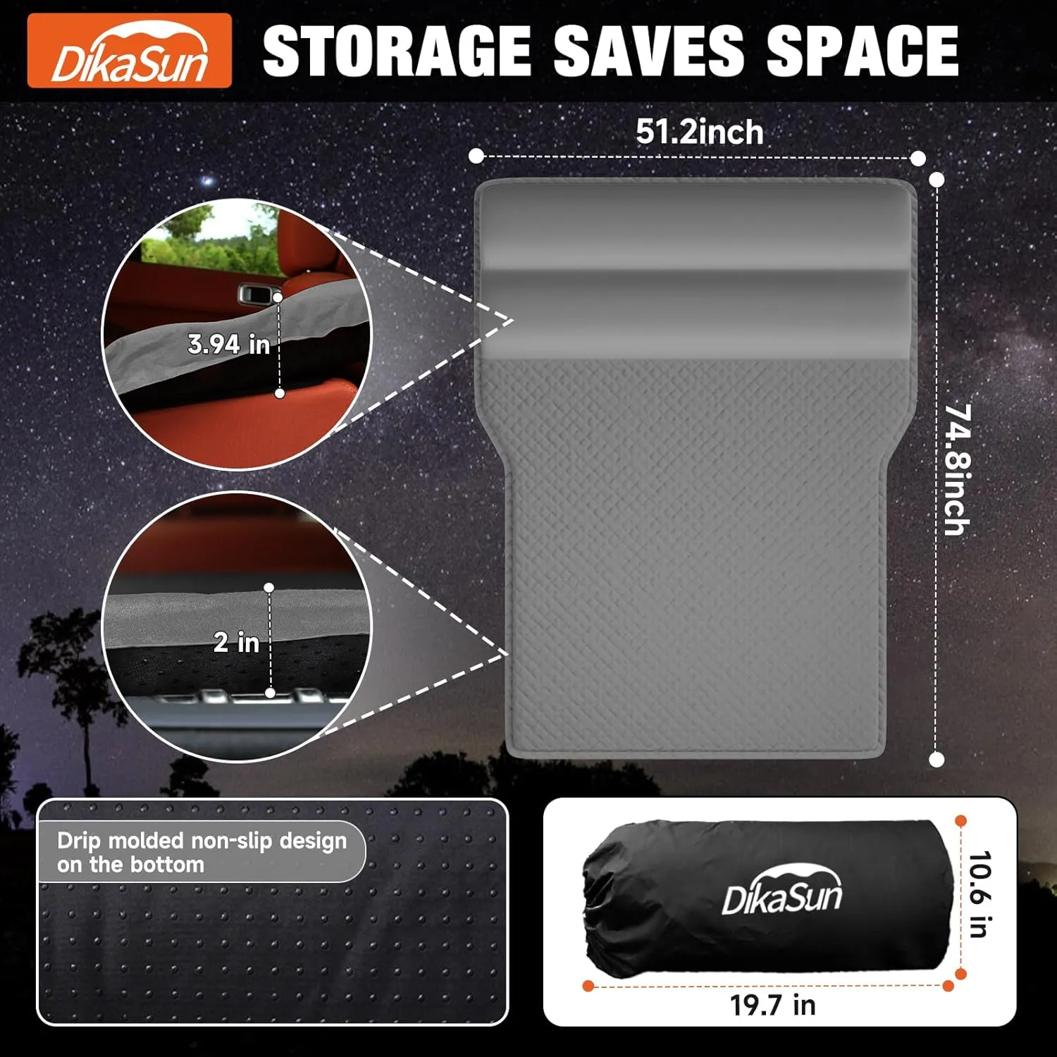 SUV Air Mattress, Self-Inflating Memory Foam Car Bed Mattress for SUV, Travel Camping Car Sleeping Pad with Storage Bag