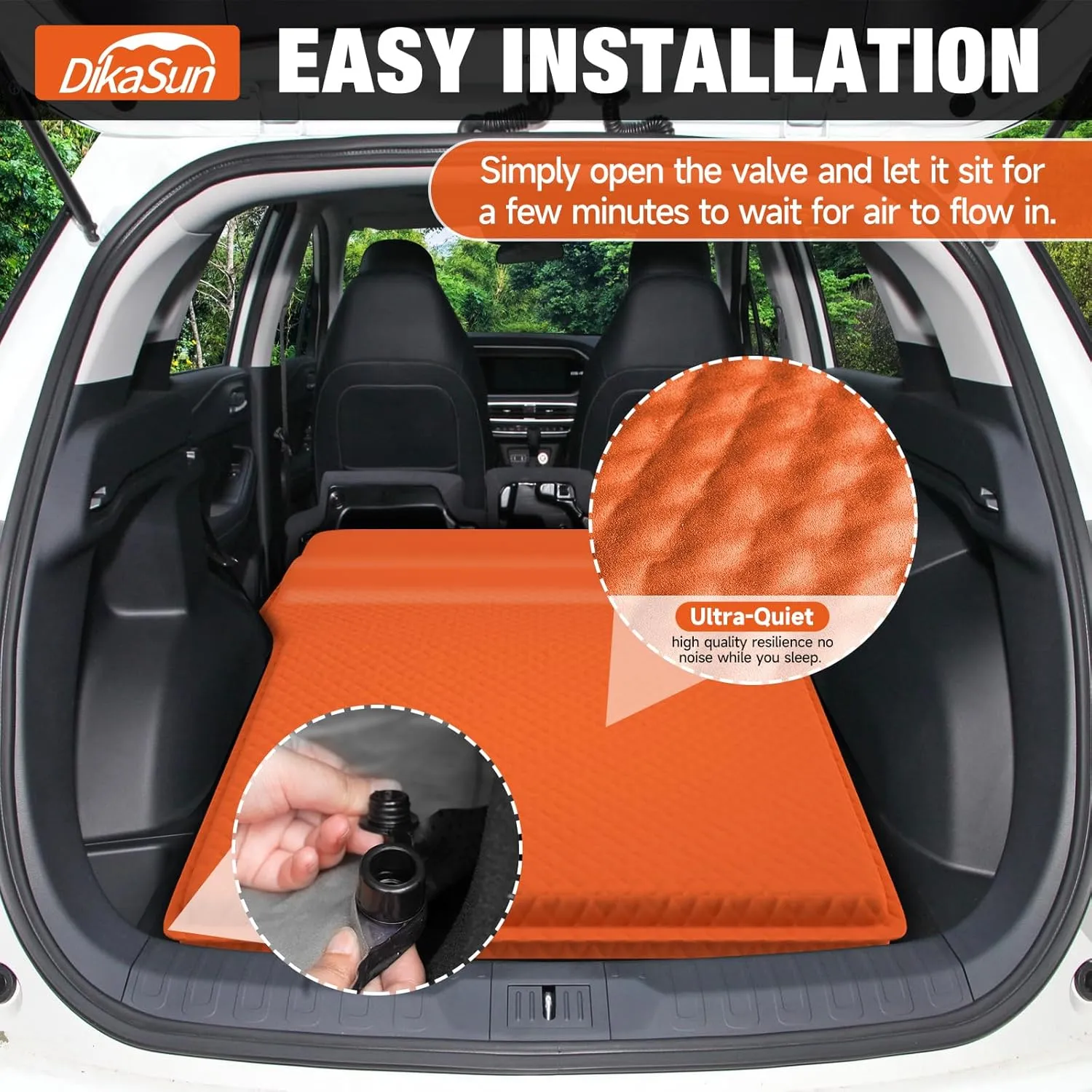 SUV Air Mattress, Self-Inflating Memory Foam Car Bed Mattress for SUV, Travel Camping Car Sleeping Pad with Storage Bag