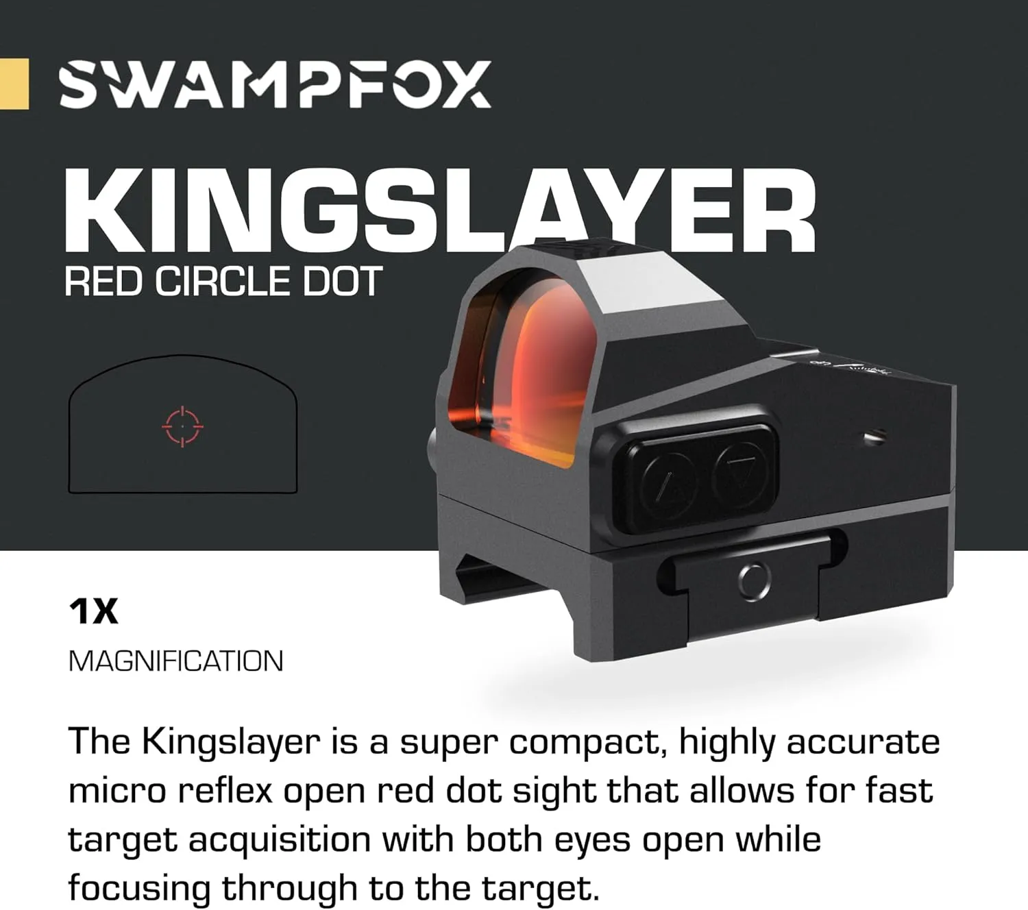 Swampfox Kingslayer Pistol Cut RMR Foot Print 1x22 Micro Reflex Dot Sights 3 MOA