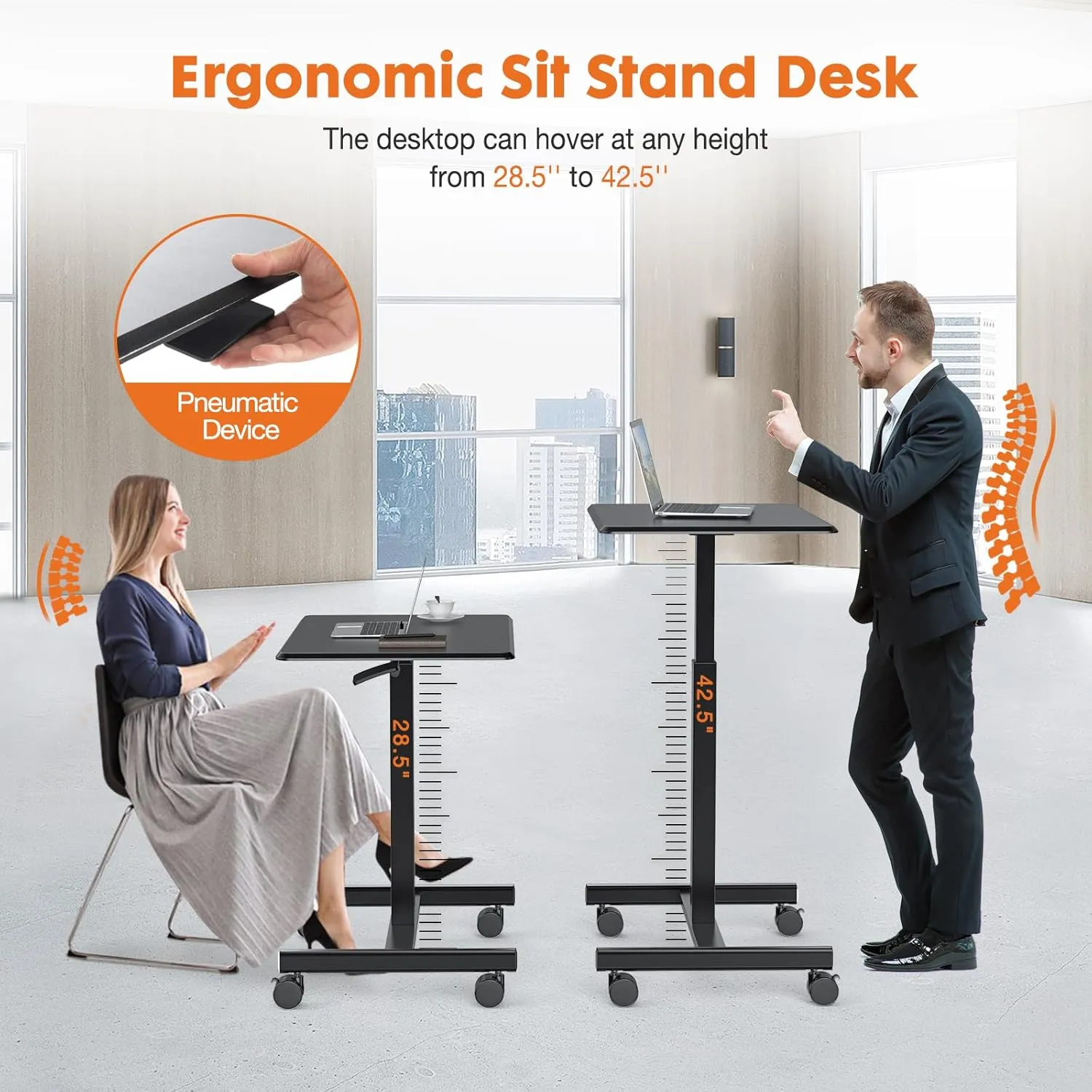 Sweetcrispy Small Mobile Standing Desk, Rolling Laptop Computer Carts, Portable Laptop Desk with Wheels, Adjustable Height Table for Home Office, Black