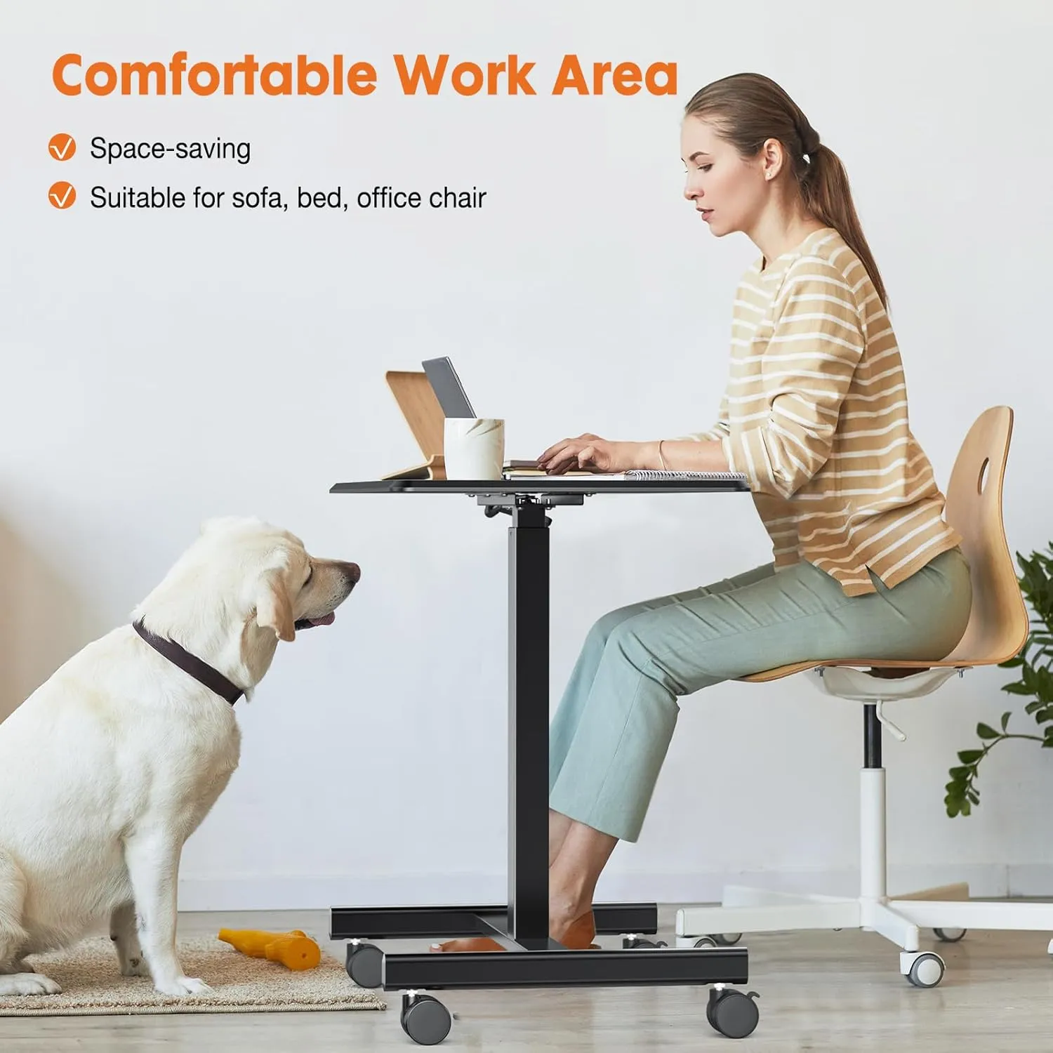 Sweetcrispy Small Mobile Standing Desk, Rolling Laptop Computer Carts, Portable Laptop Desk with Wheels, Adjustable Height Table for Home Office, Black