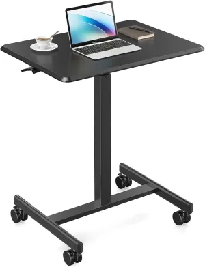 Sweetcrispy Small Mobile Standing Desk, Rolling Laptop Computer Carts, Portable Laptop Desk with Wheels, Adjustable Height Table for Home Office, Black