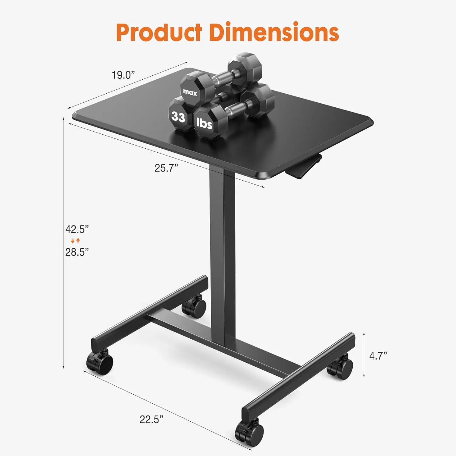 Sweetcrispy Small Mobile Standing Desk, Rolling Laptop Computer Carts, Portable Laptop Desk with Wheels, Adjustable Height Table for Home Office, Black