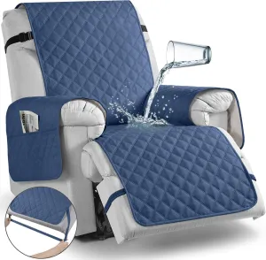 TAOCOCO Waterproof Recliner Chair Cover Sofa Slipcover, Pet Cover for Small Recliner Chair with Elastic Straps, Washable Reclining Chair Cover Recliner Furniture Protector (23'' Small, Ocean Blue)