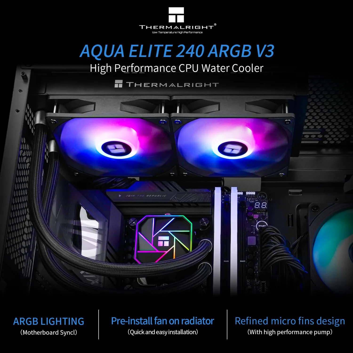 Thermalright Aqua Elite 240 V3 Water Cooling CPU Cooler, Double PWM ARGB Fans with S-FDB Bearings,Efficient PWM Controlled Pump,for AMD/AM4/AM5, Intel LGA1150/1151/1200/2011/1700, (AE240 V3)