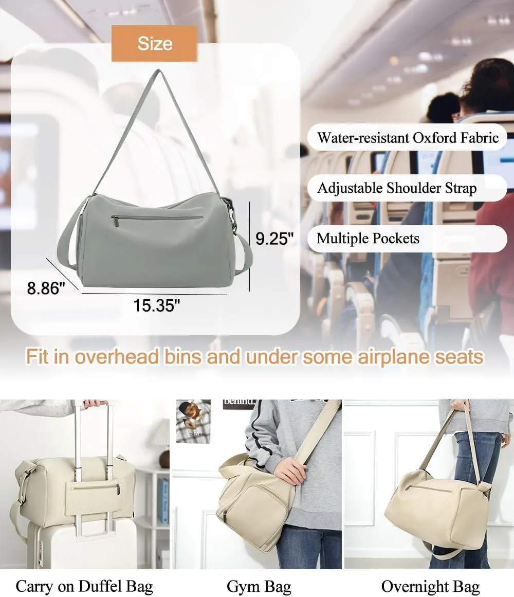 Travel Duffel Bag, Small Gym Bag for Women and Men, 15" Travel Duffle Bag with Shoes Compartment & Toiletry Bag, Underseat Carry on Bag with Trolley Sleeve (Gray)