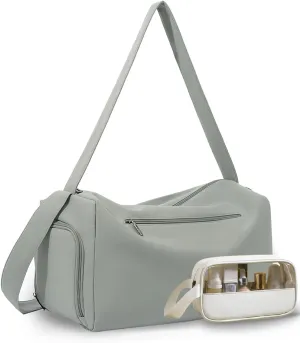 Travel Duffel Bag, Small Gym Bag for Women and Men, 15" Travel Duffle Bag with Shoes Compartment & Toiletry Bag, Underseat Carry on Bag with Trolley Sleeve (Gray)