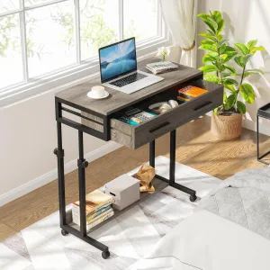 Tribesigns Portable Desk with Drawers, Mobile Laptop Desks with Wheels, Couch Desk Sofa Side Table, Small Standing Desks for Home Office (Retro Grey)