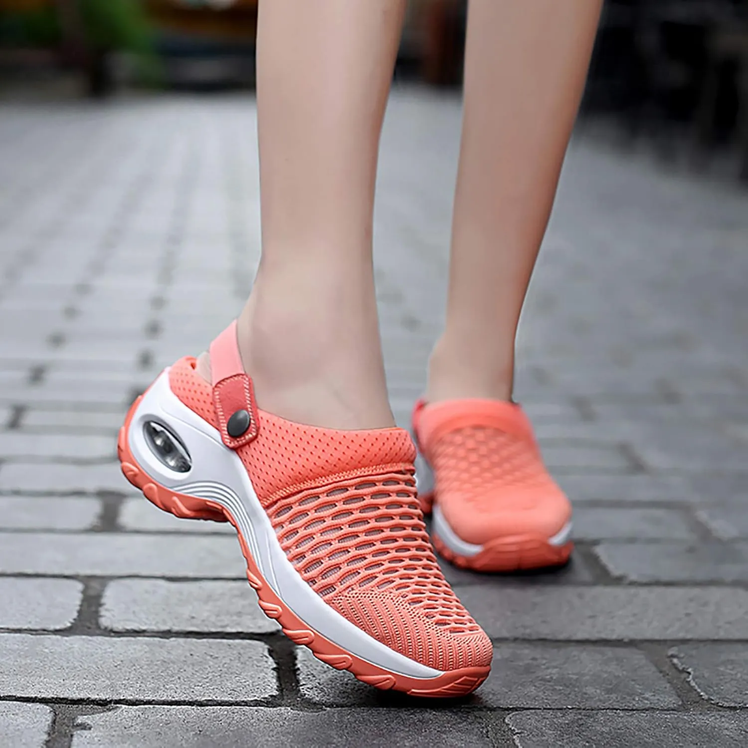 Trsorini Mules Clogs for Women Summer Air Cushion Platform Mesh Mules Sneaker Sandals for Female Lightweight Beach Shoes Outdoor Slippers Walking Shoes