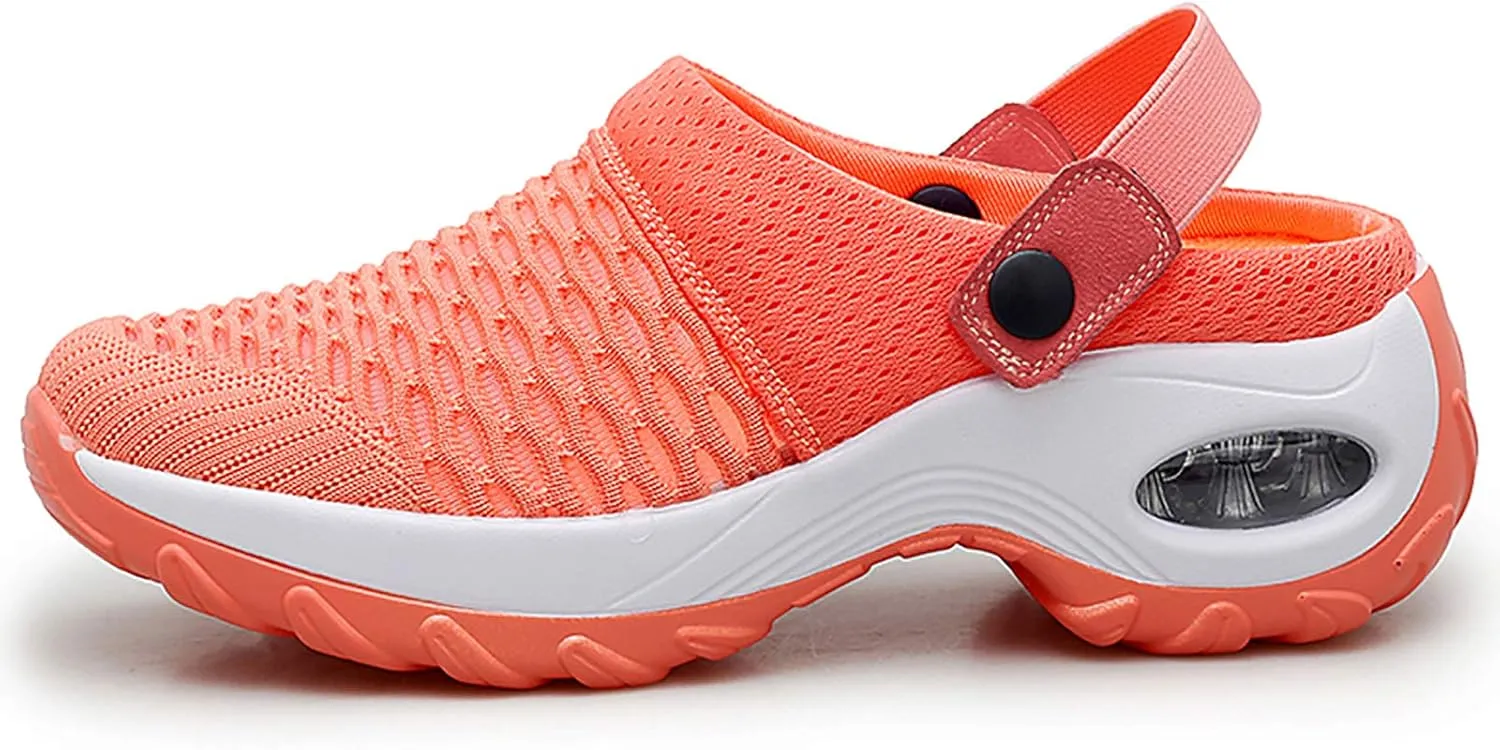 Trsorini Mules Clogs for Women Summer Air Cushion Platform Mesh Mules Sneaker Sandals for Female Lightweight Beach Shoes Outdoor Slippers Walking Shoes