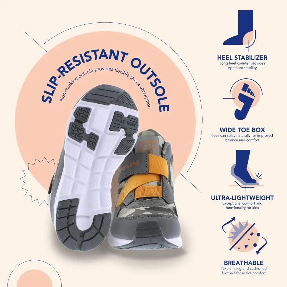 TSUKIHOSHI 7510 Tokyo Waterproof Strap-Closure Machine-Washable Child Sneaker Shoe with Wide Toe Box and Slip-Resistant, Non-Marking Outsole - for Toddlers and Little Kids, Ages 1-8