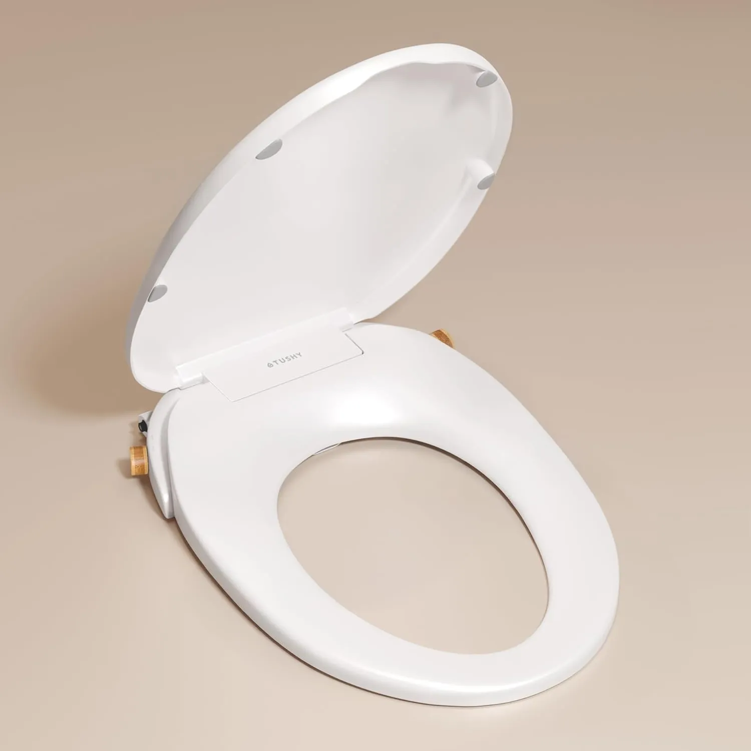 TUSHY Oasis Non-Electric Warm Water Bidet Seat (Elongated) | Self-Cleaning Dual Nozzles, Adjustable Temp & Pressure | 10-Min DIY Install, Soft-Close Lid, Sleek Design, Spa-Like Comfort, Bamboo Knob