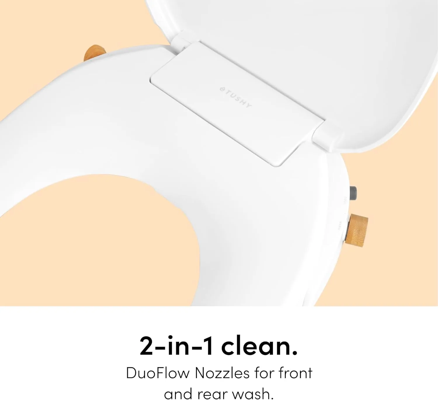 TUSHY Oasis Non-Electric Warm Water Bidet Seat (Elongated) | Self-Cleaning Dual Nozzles, Adjustable Temp & Pressure | 10-Min DIY Install, Soft-Close Lid, Sleek Design, Spa-Like Comfort, Bamboo Knob