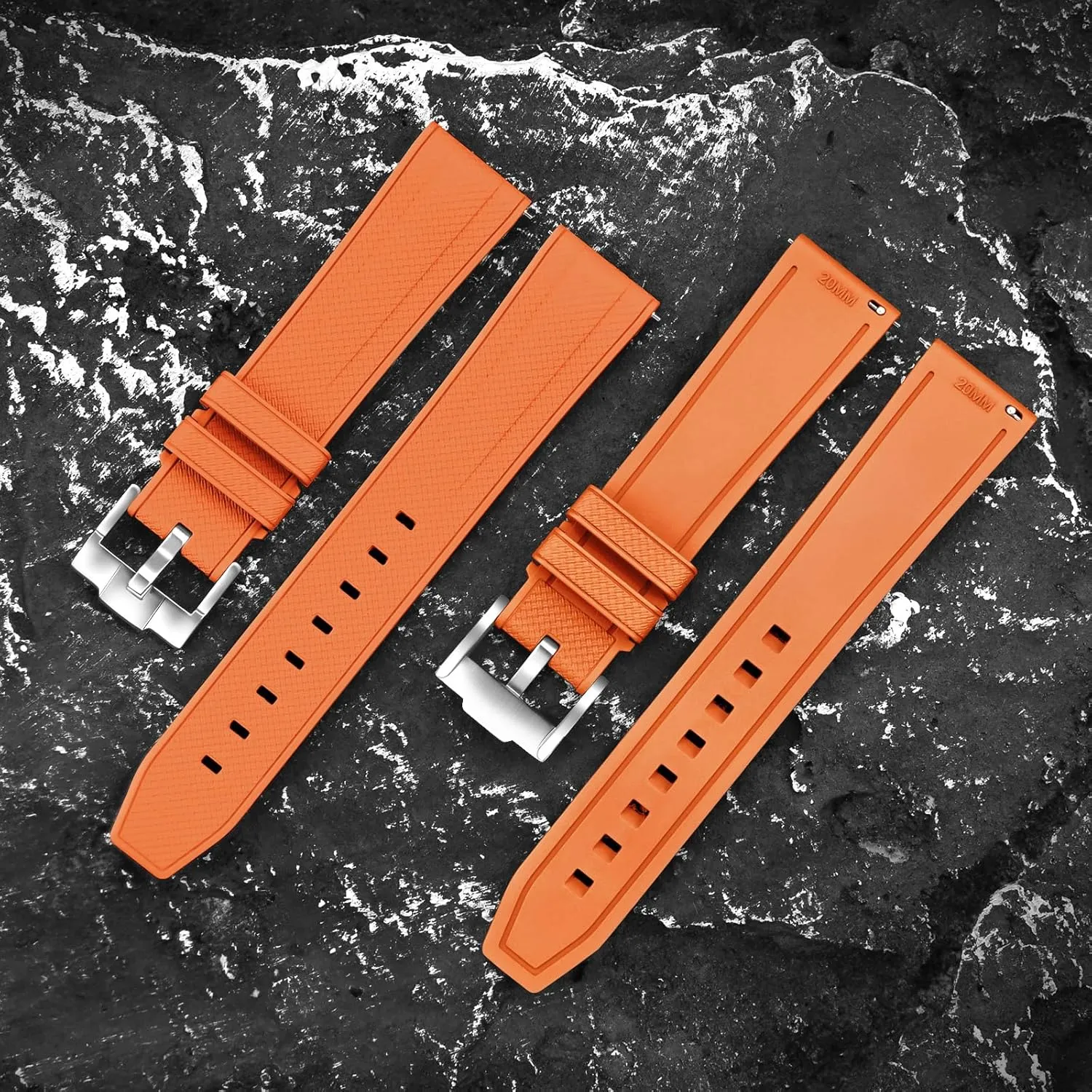 ULLCHRO FKM Rubber Watch Strap 20mm 22mm Quick Release Fluororubber Band with Silver Buckle Soft Breathable Durable Rubber Sport Strap for Men Women Waterproof Silicone Replacement