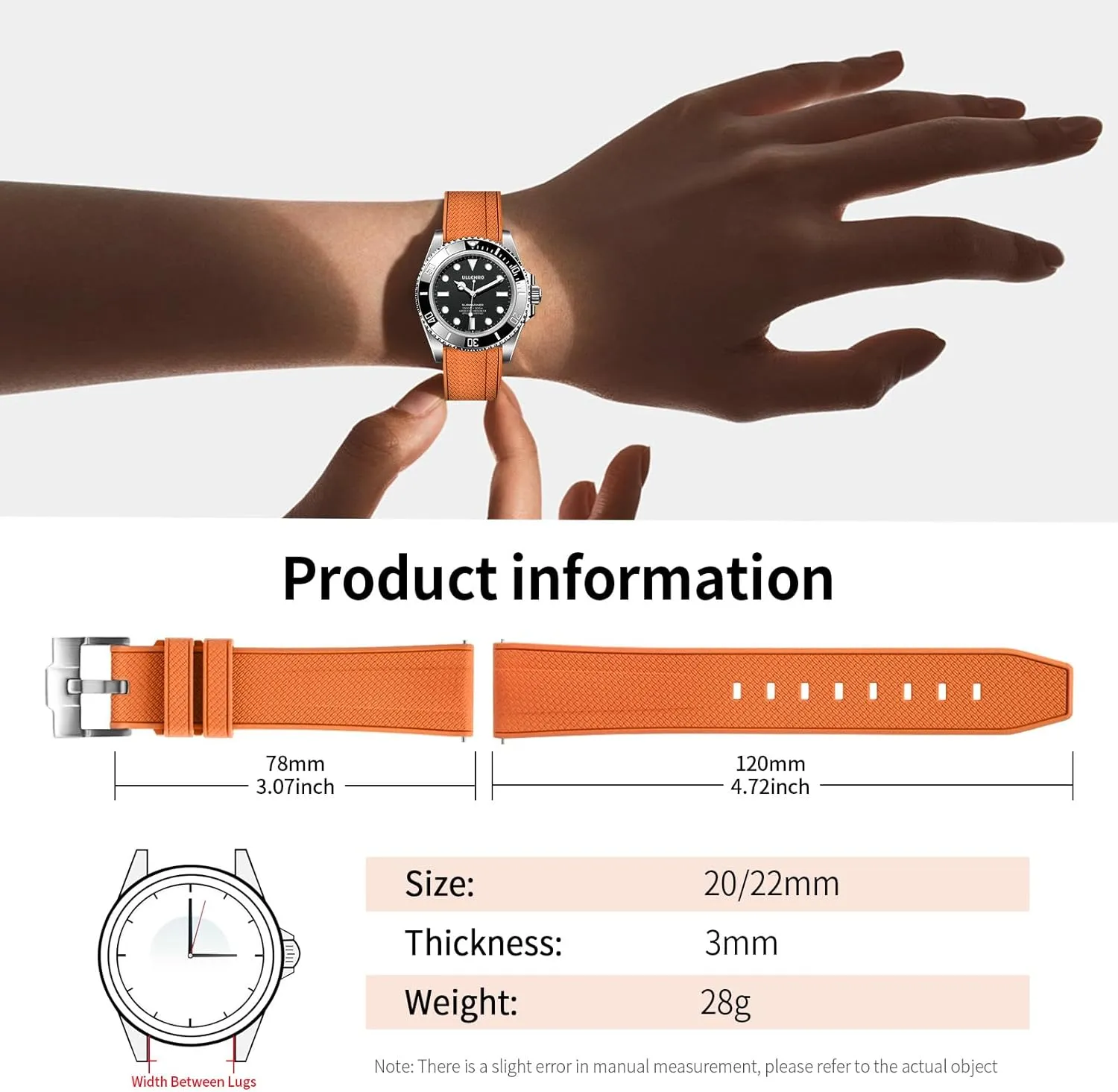 ULLCHRO FKM Rubber Watch Strap 20mm 22mm Quick Release Fluororubber Band with Silver Buckle Soft Breathable Durable Rubber Sport Strap for Men Women Waterproof Silicone Replacement