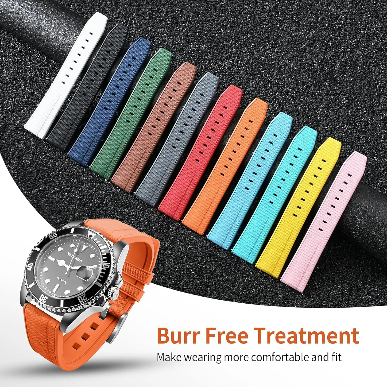 ULLCHRO FKM Rubber Watch Strap 20mm 22mm Quick Release Fluororubber Band with Silver Buckle Soft Breathable Durable Rubber Sport Strap for Men Women Waterproof Silicone Replacement