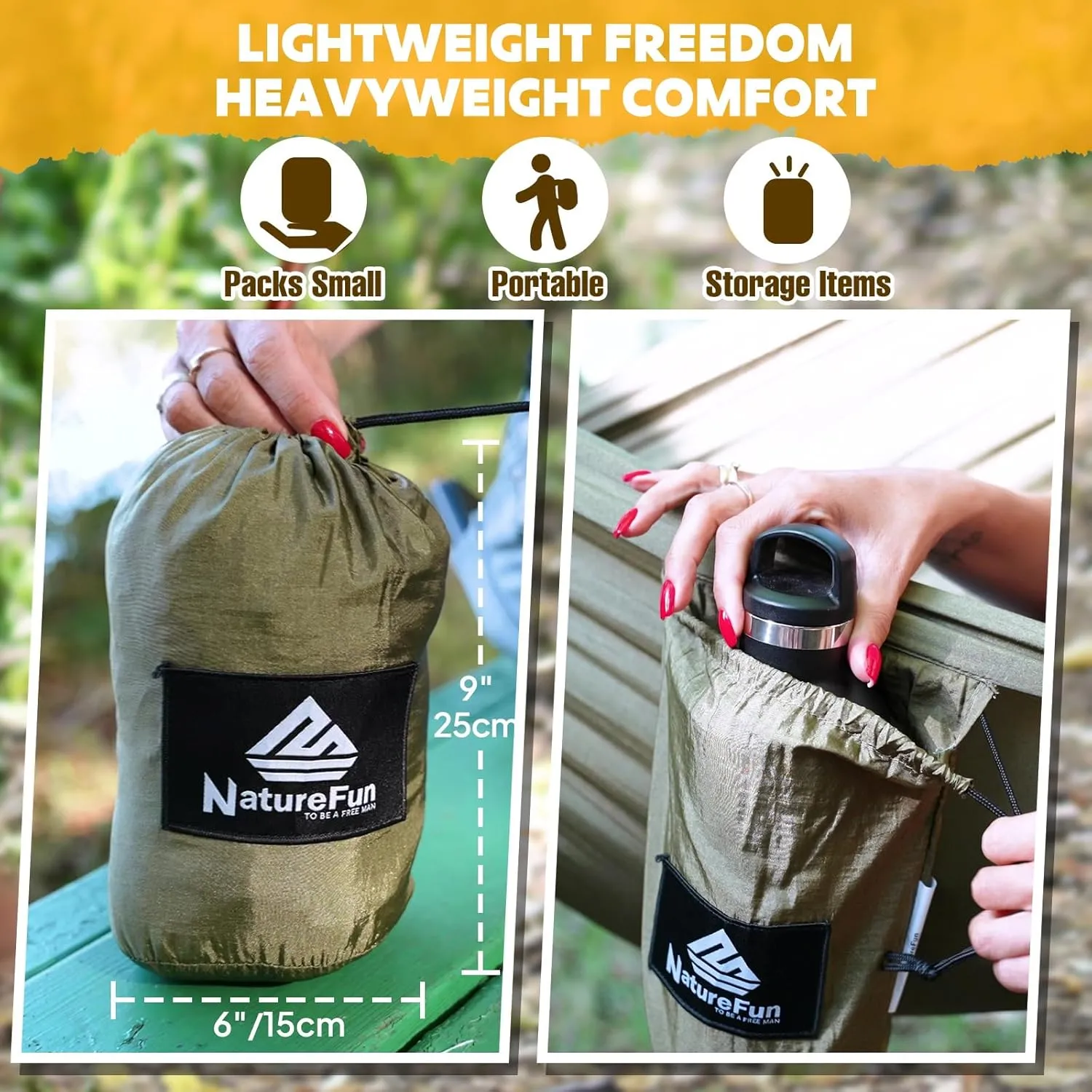 Ultra-Light Travel Camping Hammock | 300kg Load Capacity,(300x200cm) Breathable,Quick-Drying Parachute Nylon | 2 x Premium Carabiners,2 x Nylon Slings Included | for Outdoor Indoor Garden