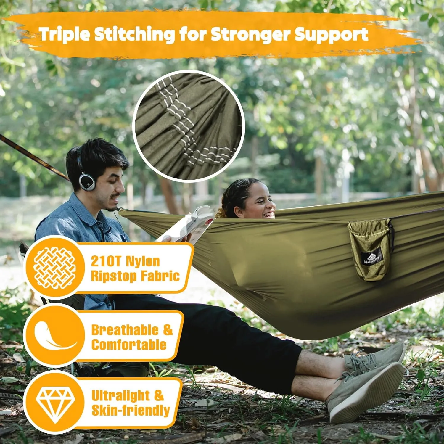 Ultra-Light Travel Camping Hammock | 300kg Load Capacity,(300x200cm) Breathable,Quick-Drying Parachute Nylon | 2 x Premium Carabiners,2 x Nylon Slings Included | for Outdoor Indoor Garden