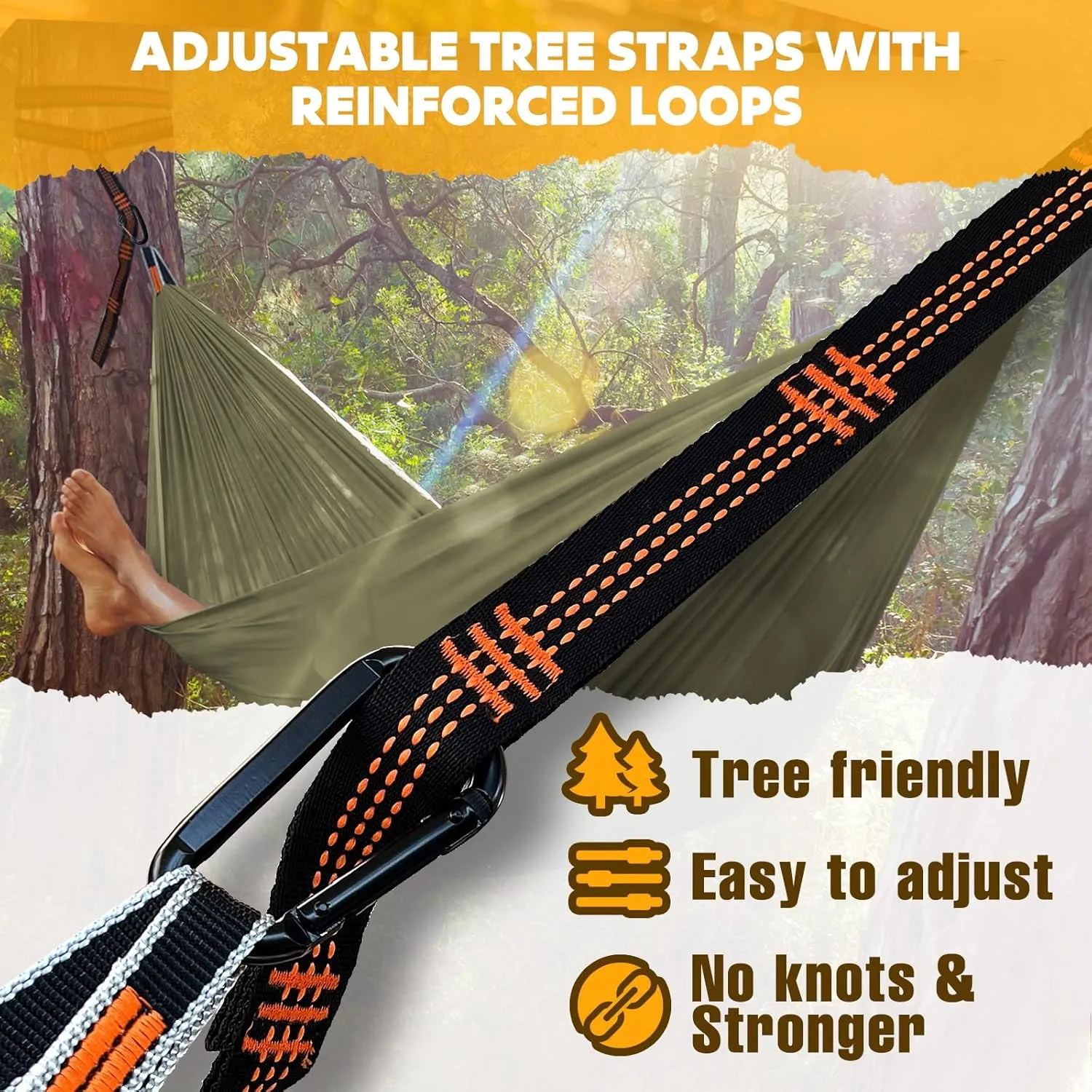 Ultra-Light Travel Camping Hammock | 300kg Load Capacity,(300x200cm) Breathable,Quick-Drying Parachute Nylon | 2 x Premium Carabiners,2 x Nylon Slings Included | for Outdoor Indoor Garden