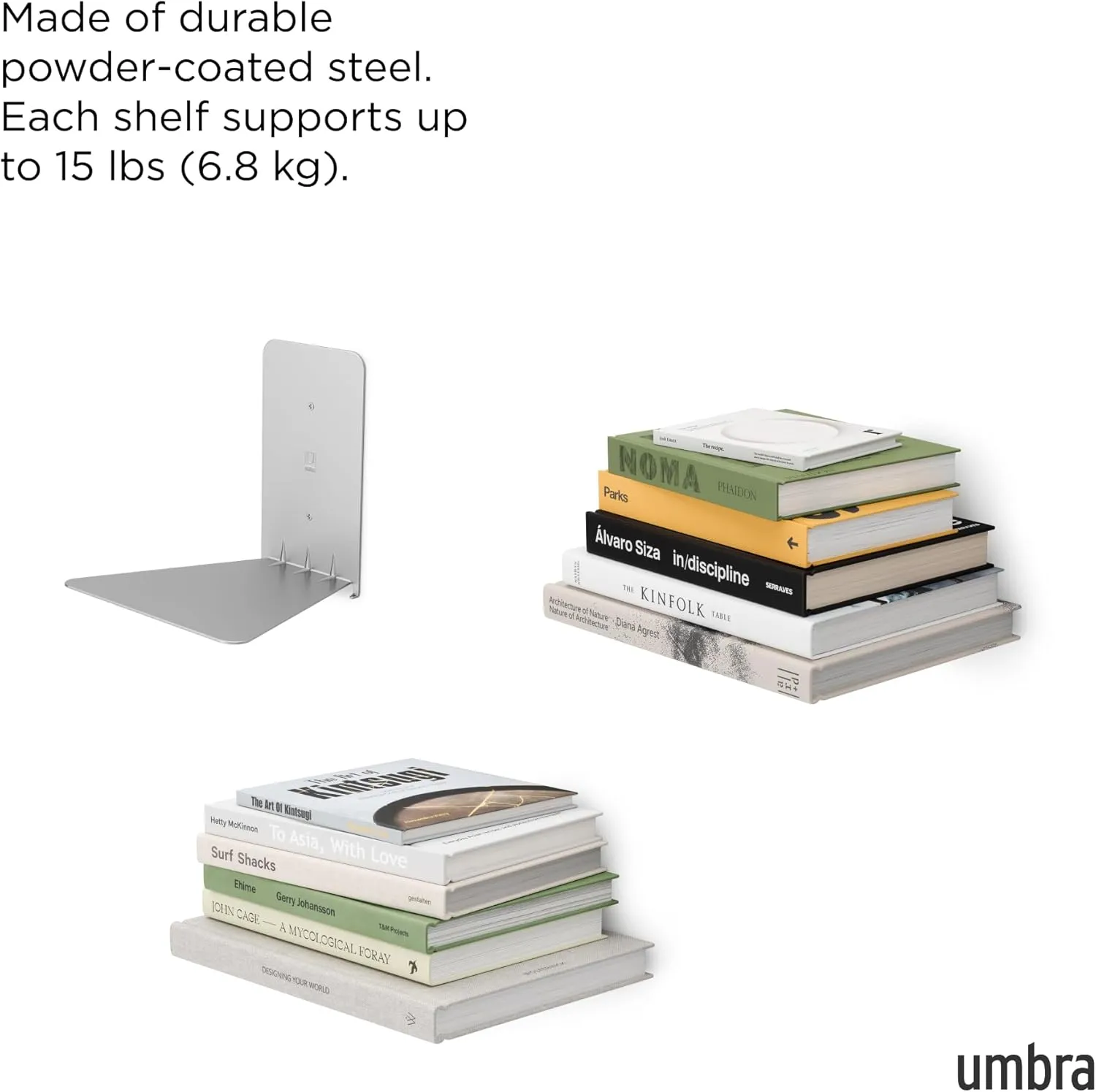 Umbra 330639-560 Conceal Floating Bookshelf, Set of 3, Small, Silver