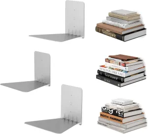 Umbra Conceal Floating Bookshelf, Large, Silver, Set of 3