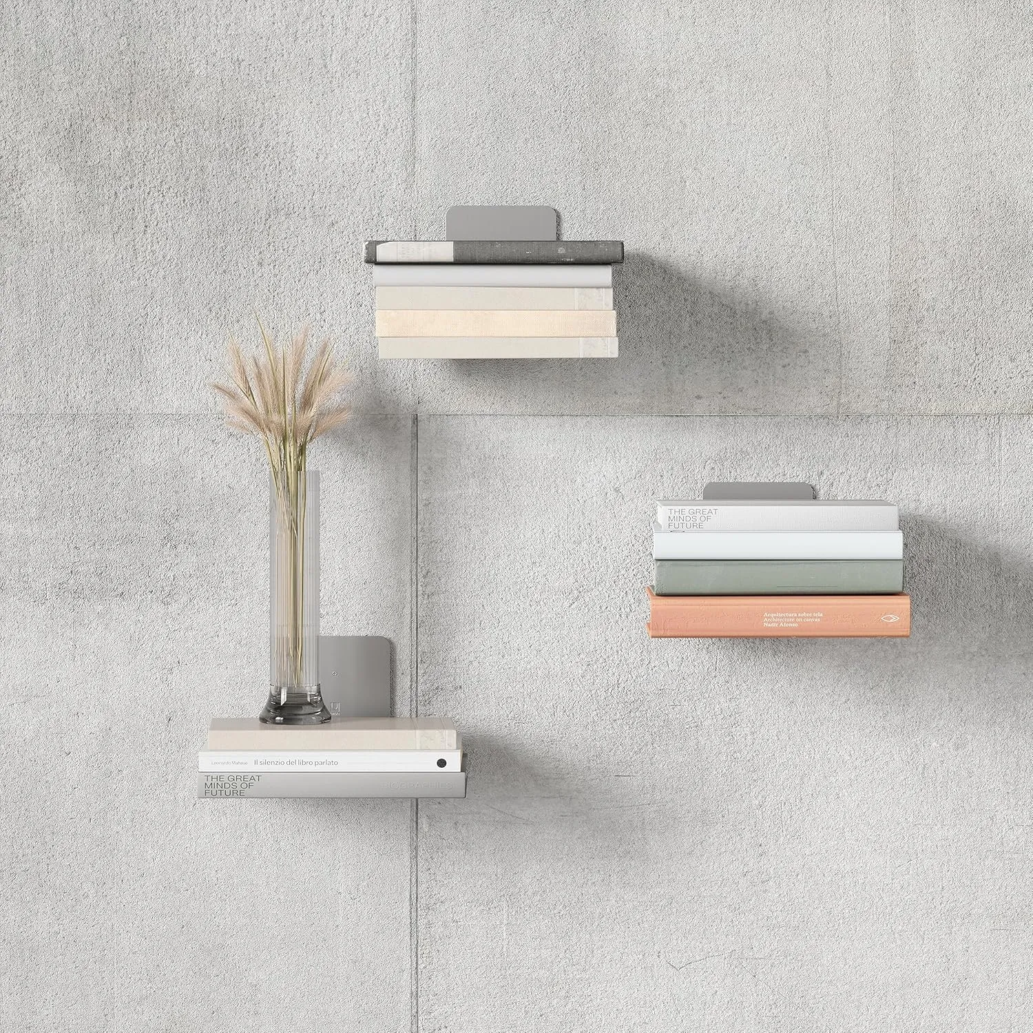 Umbra Conceal Floating Bookshelf, Large, Silver, Set of 3