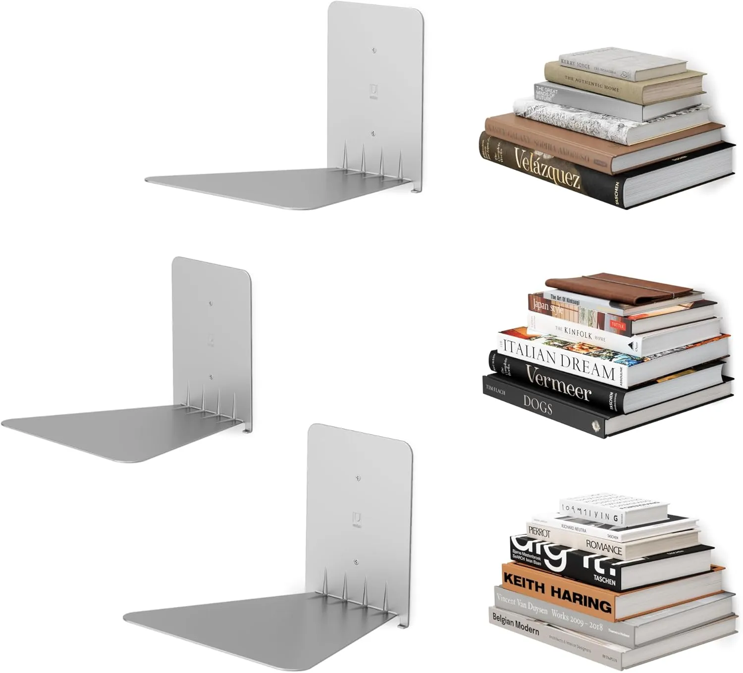 Umbra Conceal Floating Bookshelf, Large, Silver, Set of 3