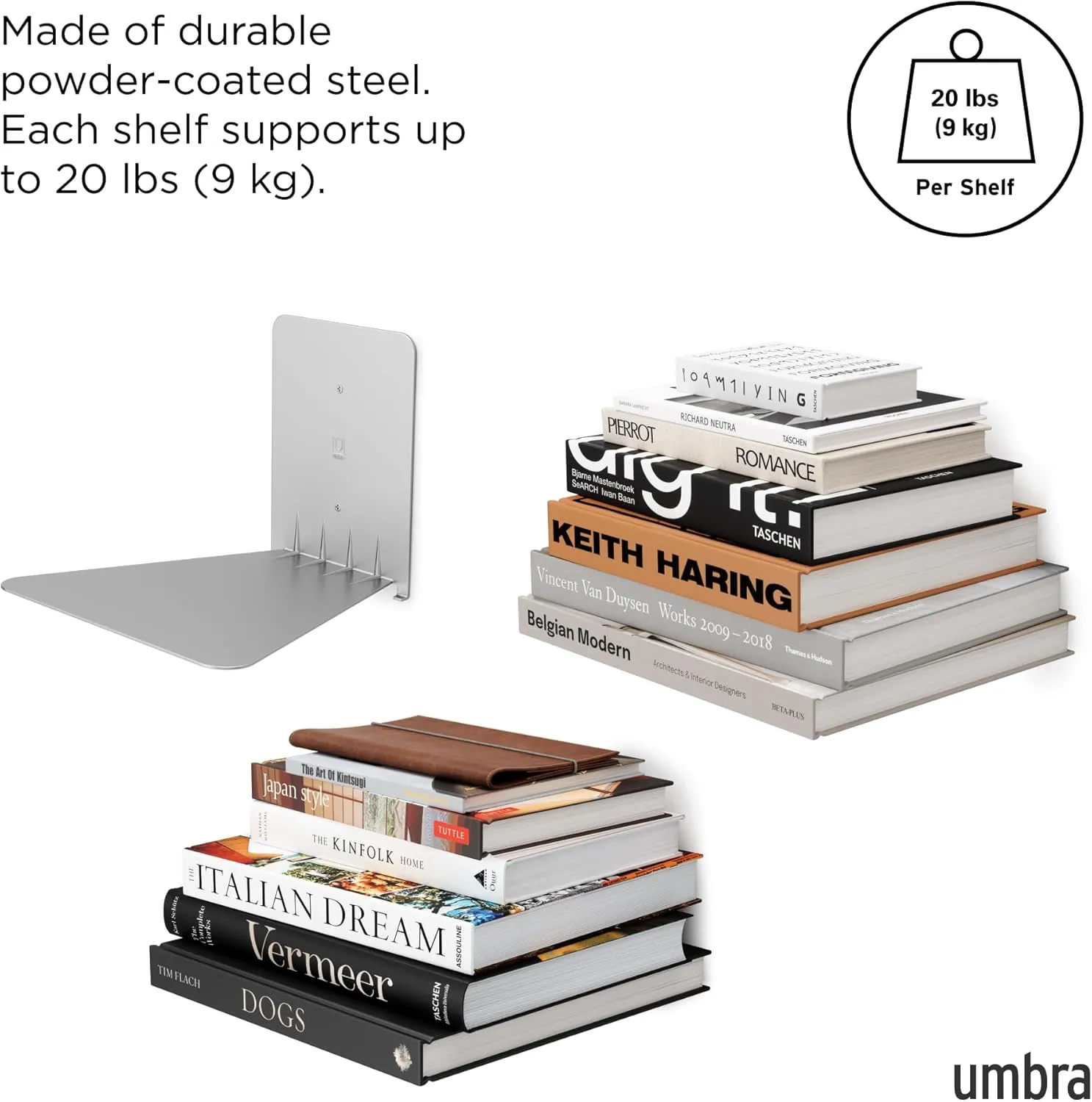 Umbra Conceal Floating Bookshelf, Large, Silver, Set of 3