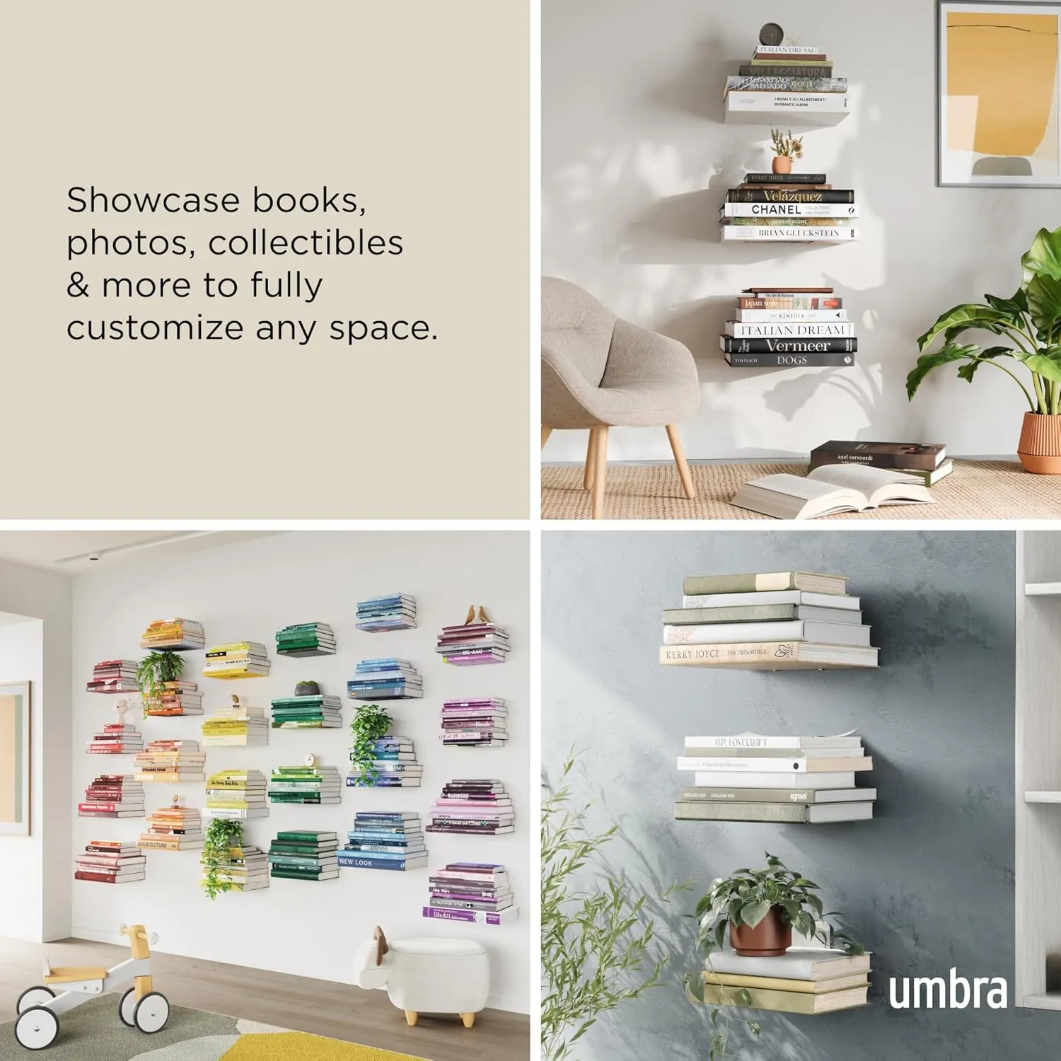 Umbra Conceal Floating Bookshelf, Large, Silver, Set of 3