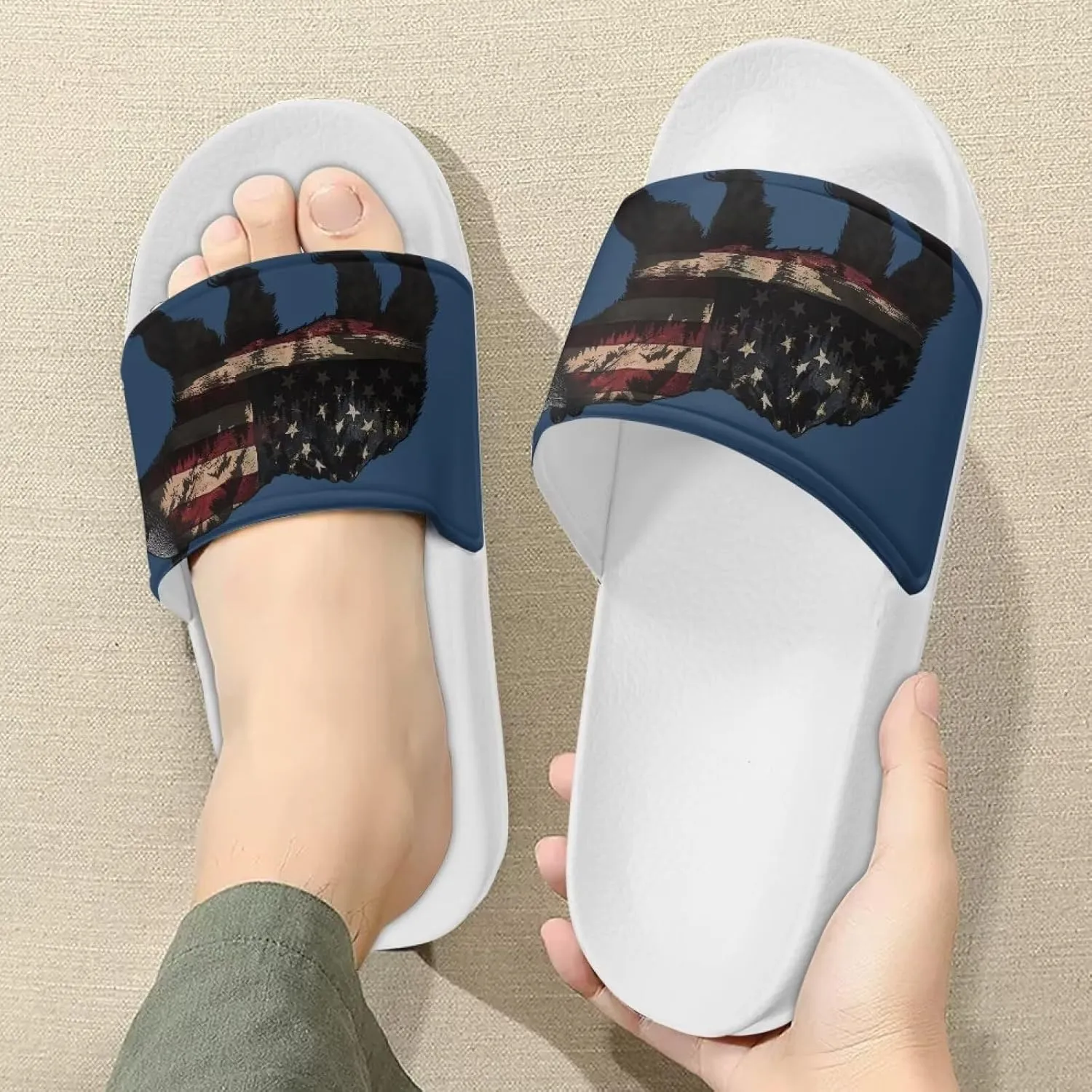 USA Flag Women's Open Toe Spa Pool Pillow Slippers Thick Sole Cushioned Adults Sandals Size 6-13.5