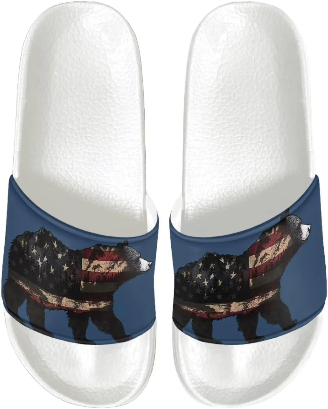USA Flag Women's Open Toe Spa Pool Pillow Slippers Thick Sole Cushioned Adults Sandals Size 6-13.5